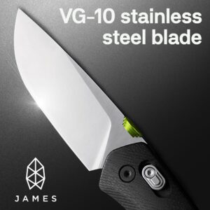 JAMES° The Carter Folding Pocket Knife Built for EDC Featuring a Slide Lock, 2.8" Corrosion-Resistant Stainless Steel Blade, Black Grip