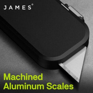 JAMES° The Palmer Utility Knife, Anodized Aluminum Handles, Buttery Smooth Action, Refined Tool Free Blade Changes, Black Grip