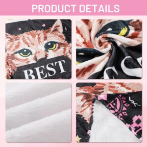 Poekuao Cat Mom Blanket Gifts - Funny Cat Themed Gifts Fleece Flannel Stuff Soft Lightweight Plush for Girl Cat Lovers Cozy Throw Blanket for Couch Bedding Sofa 60"x50"