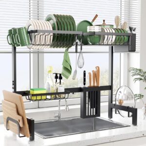 clothink over sink dish drainer drying rack,adjustable dish drying rack 29.5" to 35.8" w,kitchen sink drying rack,stainless steel over the sink drying rack for kitchen counter shelf