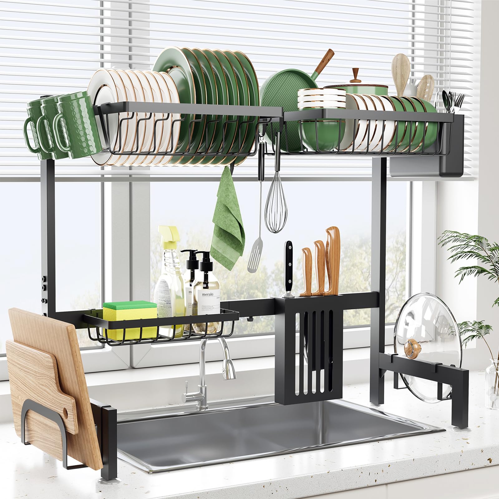 Clothink Over Sink Dish Drainer Drying Rack,Adjustable Dish Drying Rack 29.5" to 35.8" W,Kitchen Sink Drying Rack,Stainless Steel Over The Sink Drying Rack for Kitchen Counter Shelf