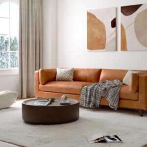 Valencia Mary Leather Couch 93" | Top Grain Nappa 11000 Leather Wide Seat, Solid Wood Frame, Plush Cushioning, Top-Stitched French Seams, Saddle Tan