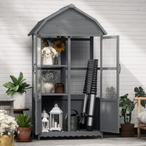 aovsa wooden outdoor storage cabinet, 71" weatherproof garden shed with shelves, waterproof roof, tool storage for patio/backyard/pool/lawn (gray)