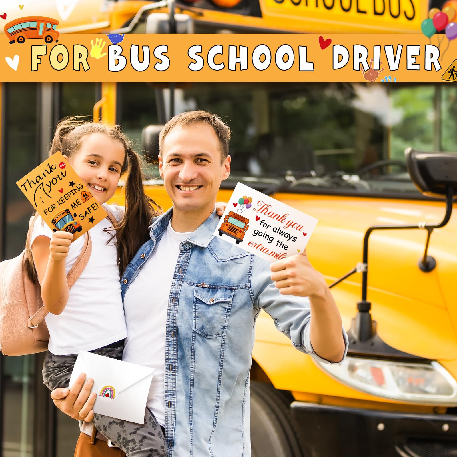 Jetec 100 Set Bus Driver Thank You Cards School Bus Driver Appreciation Gifts Bulk Bus Driver Greeting Cards with Envelopes and Stickers for School Bus Driver Appreciation Day