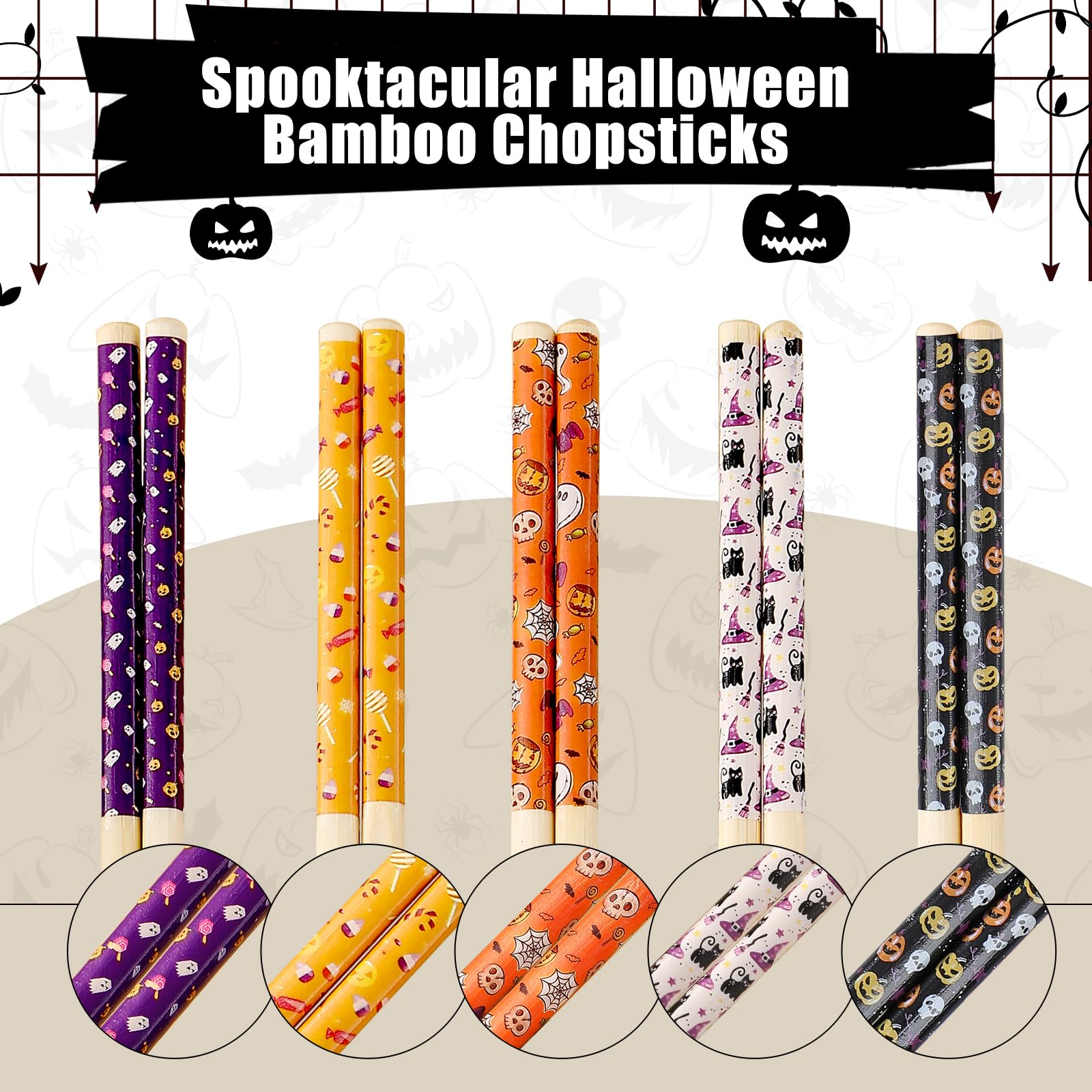 Halloween 50 Pairs 9.4Inch Bamboo Disposable Chopsticks - Sleeved and Separated, Party Gifts