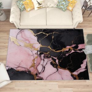 Yoozitrees Marble Rugs for Bedroom - Marble Rug, 2x3 Rug, Pink Gold Black Area Rug, Abstract Modern Luxury Door Mat, Washable & Non Slip & Soft Small Carpet, Marble Home Decor Gifts