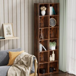 QieerHior Tall Narrow Bookcase 6-Tier Bookshelf Cube Display Shelf Storage Organizer for Small Space for Living Room, Office, Study, Bedroom Brown