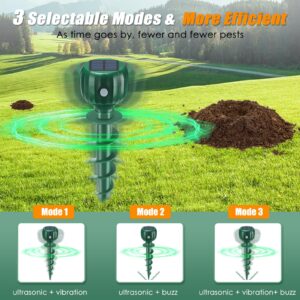 Mole Repellent Solar Powered - 3 Modes IPX7 Waterproof Gopher Vole Repellent Outdoor - Solar Mole Repellent Ultrasonic Sonic Mole Spikes Deterrent Moles Groundhog Chipmunk Repellent for Lawn,4 Pack