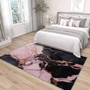 Yoozitrees Marble Rugs for Bedroom - Marble Rug, 2x3 Rug, Pink Gold Black Area Rug, Abstract Modern Luxury Door Mat, Washable & Non Slip & Soft Small Carpet, Marble Home Decor Gifts