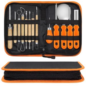 vbeca pumpkin carving kit halloween tools, 13pcs professional heavy duty carving set, stainless steel double sided carving kit, halloween decorative pumpkin lanterns, halloween gifts