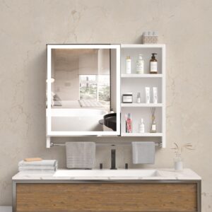 HXCQYGL Modern 32x28inches Bathroom cabinets, Medicine cabinets with Mirrors and LED Lights, Bathroom lockers with multilevel Storage compartments and Towel Rails