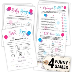 woodamore baby gender reveal games for guests - 4 funny baby shower games for gender reveal party decoration, baby shower bingo game, boy or girl gender reveal baby prediction cards, old wives tales