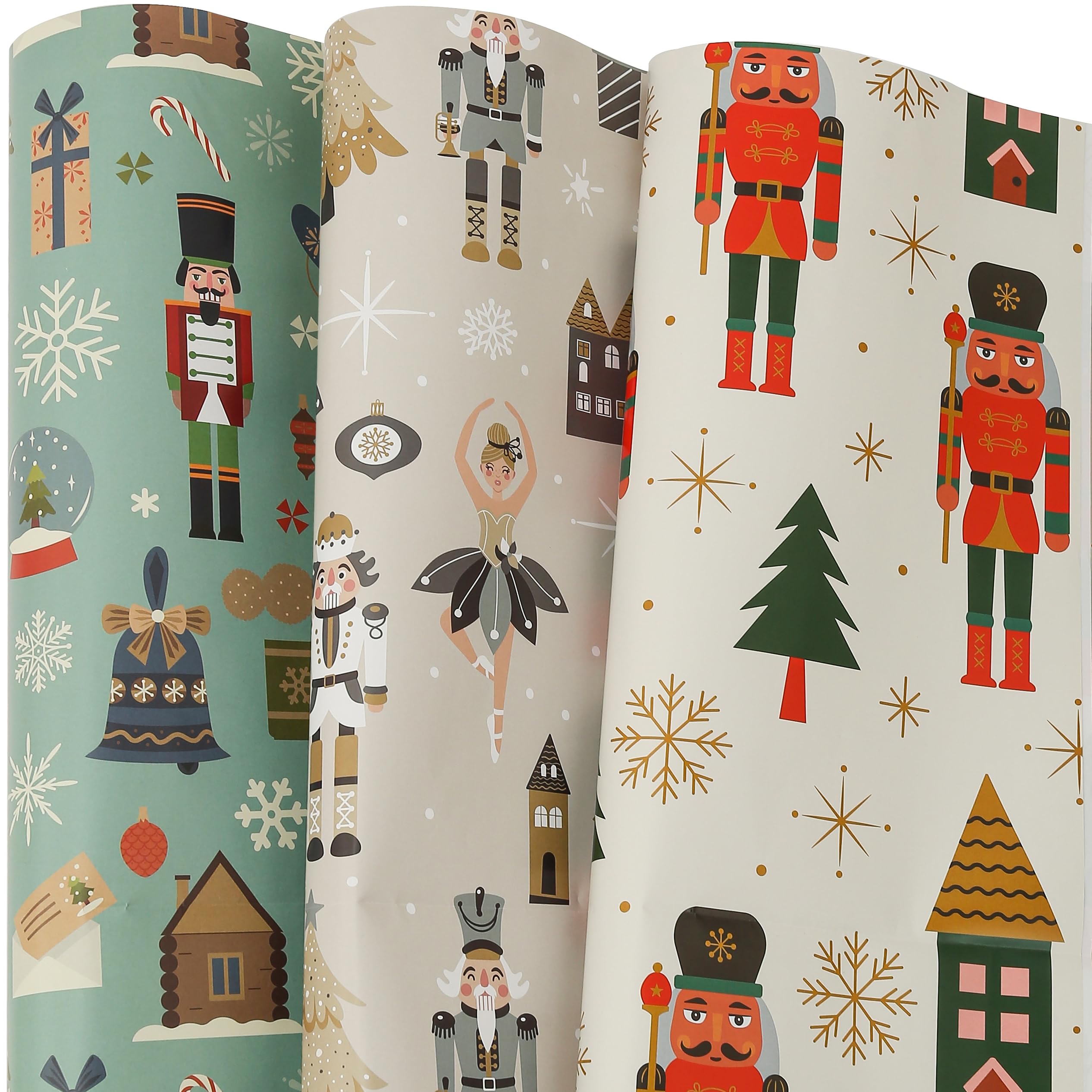 BULKYTREE Christmas Wrapping Paper for Kids Boys Girls Man Women Holiday Party. 6 Large Sheets Gift Wrap 3 Vintage Designs, Nutcracker,Pine and penguins,Snowflake Gifts,26.7 Inch X 37Inch Per Sheet