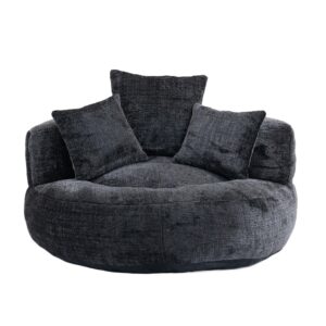 TZXTW Comfort Bean Bag Chair, Chenille Fabric Upholstered Lazy Sofa, Modern Lounge Chair with Three Pillows for Living Room, Single Sofa Couch Reclining Sleeper Chair for Bedroom, Office,Balck