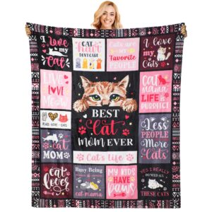 poekuao cat mom blanket gifts - funny cat themed gifts fleece flannel stuff soft lightweight plush for girl cat lovers cozy throw blanket for couch bedding sofa 60"x50"