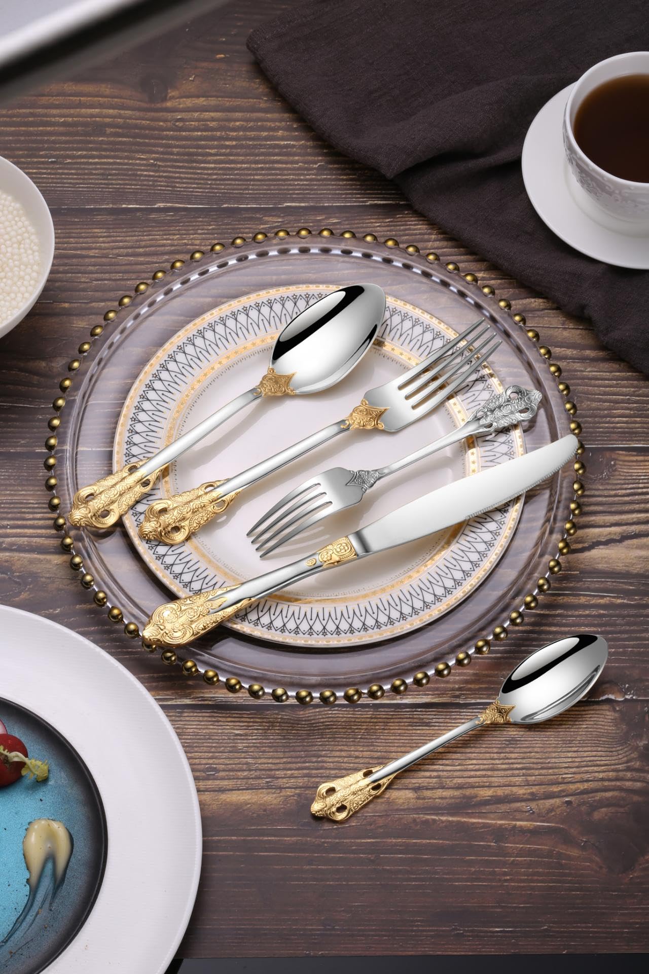 ELiTA ESSENTIALS Luxury 30 Pcs Silverware Set, Royal Flatware Set, Modern 304 Stainless Steel Flatware, Cutlery, Tableware. Serving 6. (Gold & Silver)