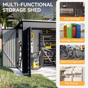 Aoxun 4' x 8' Shed Outdoor Storage Shed with Triple Lockable Door Metal Storage Cabinet with Slopping Roof for Tools Bicycles Storage for Garden, Patio, Courtyard