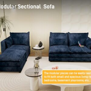 Modular Sectional Sofa, Convertible L Shaped Couch, 4 Seat Sofa Set with Chaise, Comfy Cloud Couches for Living Room, 110 inch Width Modern Sofa Couch, Chenille (Dark Blue, 3 Seats with Ottoman)