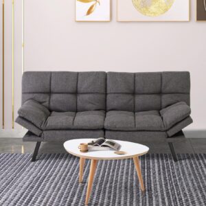 MUUEGM Futon Sofa Bed Couch Sofa, Memory Foam Futon Sleeper Sofa Loveseat Convertible Couch Bed for Small Compact Spaces, Apartment, Dark Grey.