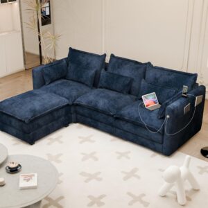 Modular Sectional Sofa, Convertible L Shaped Couch, 4 Seat Sofa Set with Chaise, Comfy Cloud Couches for Living Room, 110 inch Width Modern Sofa Couch, Chenille (Dark Blue, 3 Seats with Ottoman)