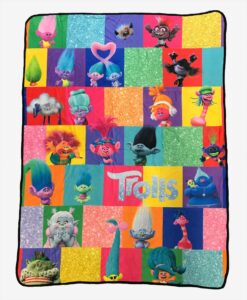 trolls blanket | trolls band together fleece blanket | trolls throw blanket | soft fleece blanket | 45 x 60 inches | includes 2 collectible buttons | officially licensed