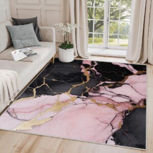 yoozitrees marble rugs for bedroom - marble rug, 2x3 rug, pink gold black area rug, abstract modern luxury door mat, washable & non slip & soft small carpet, marble home decor gifts