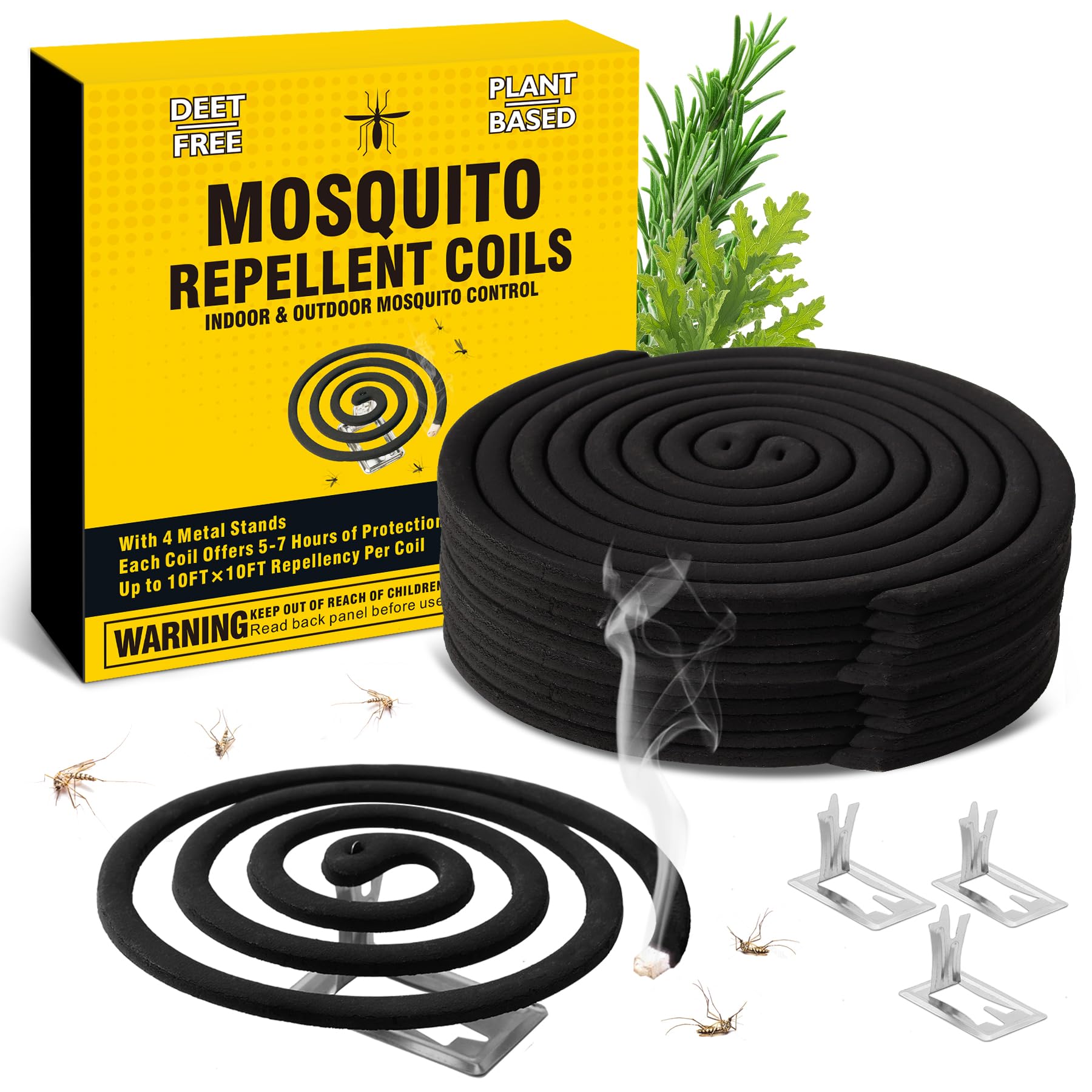 Bugbai Mosquito Repellent Outdoor Patio, 20 Pack Natural Plant-Based Mosquito Coils Pet Safe Mosquito Repellent, Deet Free Mosquito Coils Outdoor Insect Bug Repellent For Backyard Camping With 4 Stand