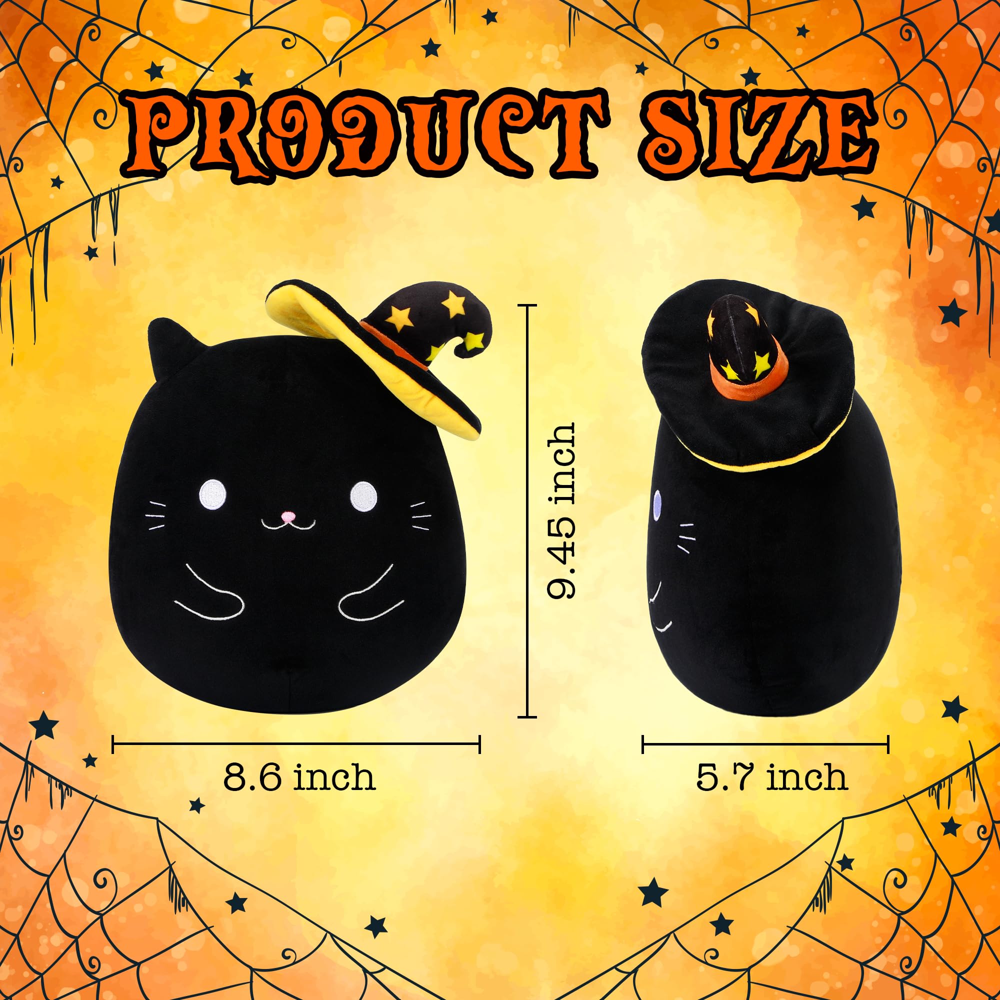 Witch Cat Plush Halloween Cute Stuffed Animals Soft Pillow Toys Birthday Gift for Girls Boys Kids