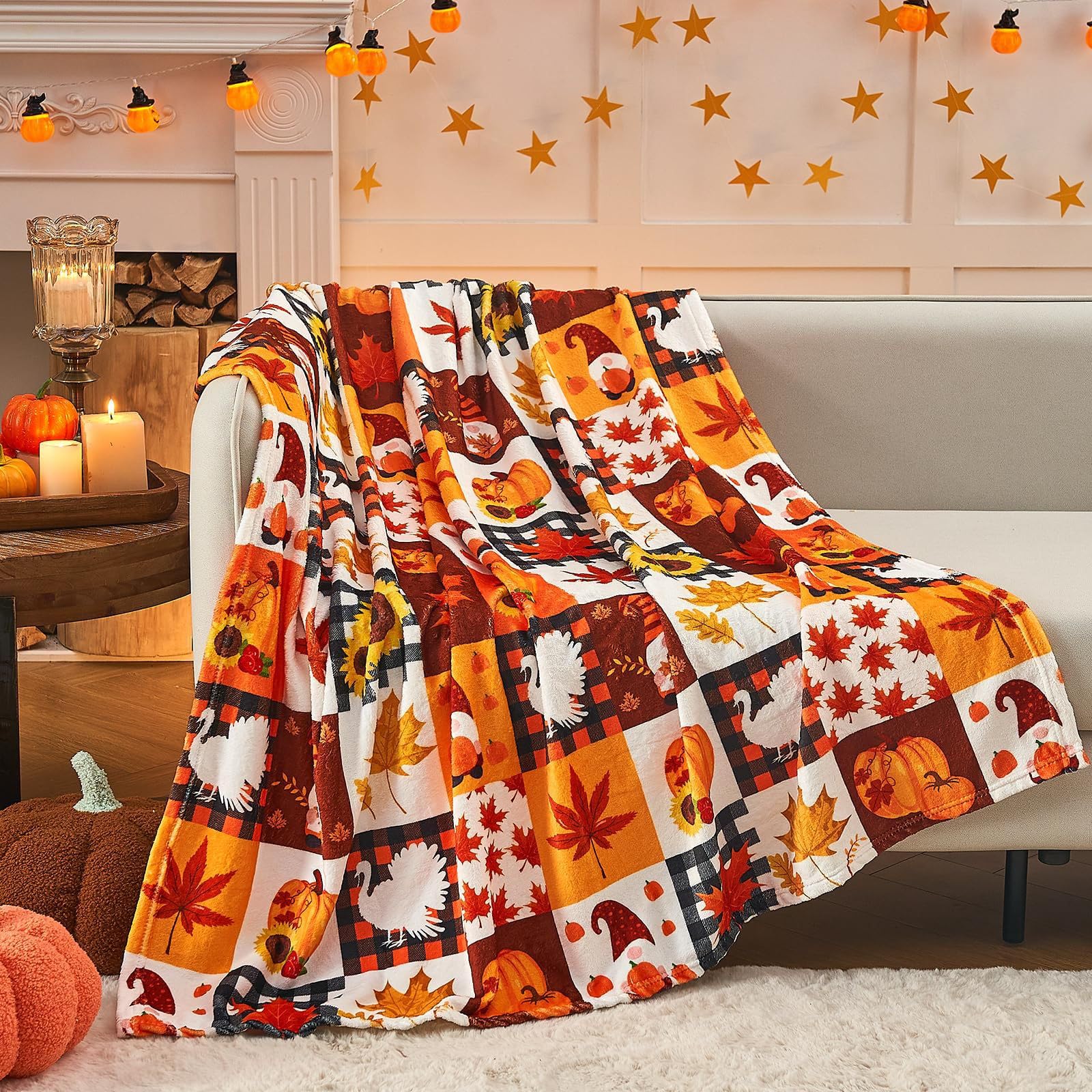 Halloween Blanket, Thanksgiving Pumpkin Blanket, 39 X 29 Inch Super Soft Flannel Pumpkin Sunflower Pattern Printed Halloween Throw Blanket,Fall Bedding, Travel Portable Quilt for Kids, Adults