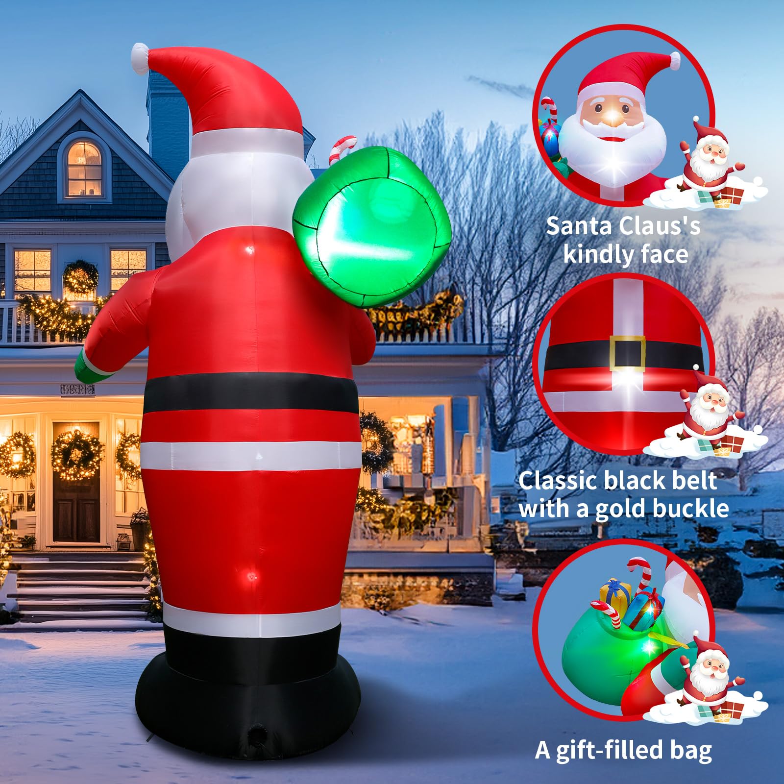 14FT Christmas Inflatable Santa Claus Outdoor Blow Up Yard Decorations,Giant Outside Standing Waterproof Smiling Santa Claus with Gift Bags,Built-in LEDs for Xmas Holiday Party Yard Garden Lawn Decor