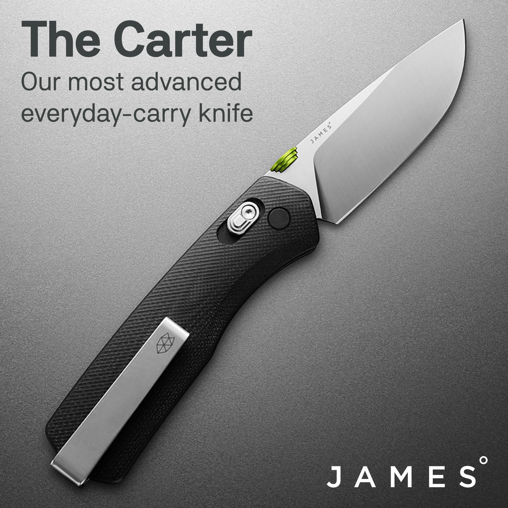 JAMES° The Carter Folding Pocket Knife Built for EDC Featuring a Slide Lock, 2.8" Corrosion-Resistant Stainless Steel Blade, Black Grip