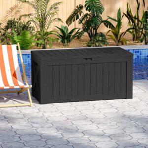 VICTONE 120 Gallon Large Deck Box, Outdoor Lockable Storage Box for Gardening Tools, Waterproof Deck Box for Patio Furniture, Black