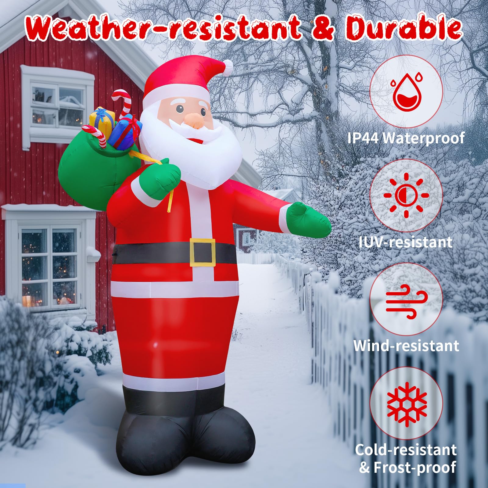 14FT Christmas Inflatable Santa Claus Outdoor Blow Up Yard Decorations,Giant Outside Standing Waterproof Smiling Santa Claus with Gift Bags,Built-in LEDs for Xmas Holiday Party Yard Garden Lawn Decor