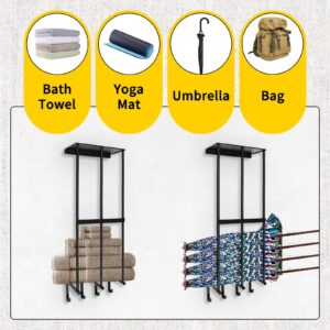 Dtructiew Camping Chair Wall Storage Rack for Garage, Metal Mount Hanging Rack for Beach Chairs, Umbrellas, and Bathroom Towels with 4 Hooks – Ideal for Garage and Camping Organization