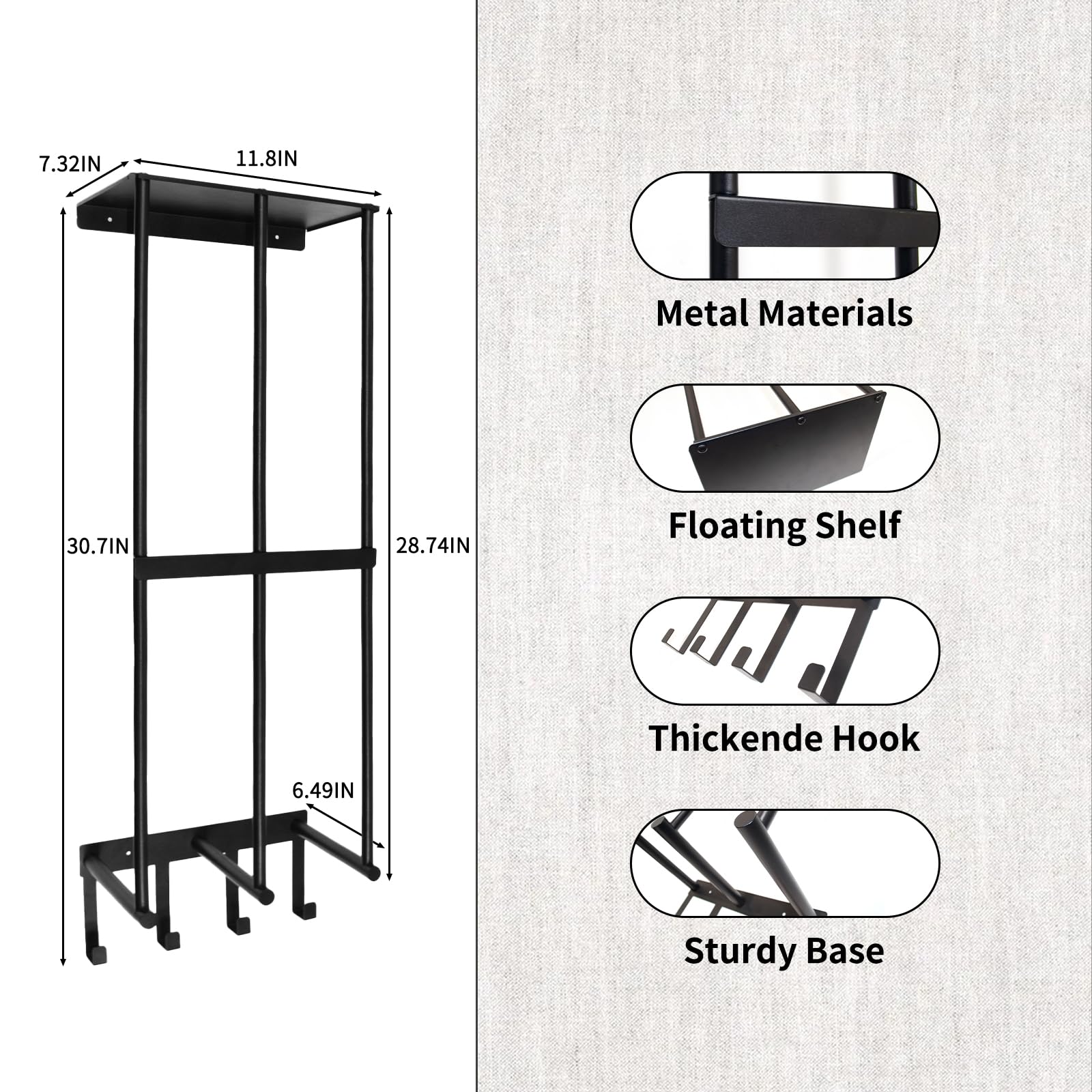 Dtructiew Camping Chair Wall Storage Rack for Garage, Metal Mount Hanging Rack for Beach Chairs, Umbrellas, and Bathroom Towels with 4 Hooks – Ideal for Garage and Camping Organization