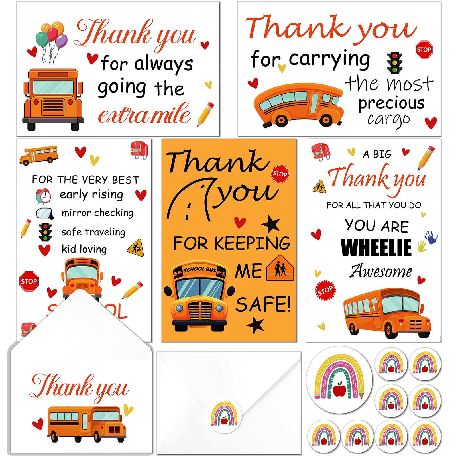 Jetec 100 Set Bus Driver Thank You Cards School Bus Driver Appreciation Gifts Bulk Bus Driver Greeting Cards with Envelopes and Stickers for School Bus Driver Appreciation Day