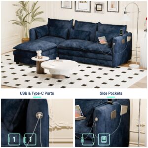 Modular Sectional Sofa, Convertible L Shaped Couch, 4 Seat Sofa Set with Chaise, Comfy Cloud Couches for Living Room, 110 inch Width Modern Sofa Couch, Chenille (Dark Blue, 3 Seats with Ottoman)