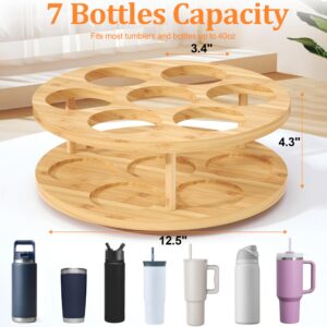 7 Slots Water Bottle Organizer for Stanley 40 oz Tumbler with Handle, Bamboo Wood Rotatable Stanley Cup Organizer Holder, Kitchen Organizers and Storage for Stanley Owala Simple Modern Cup Accessories