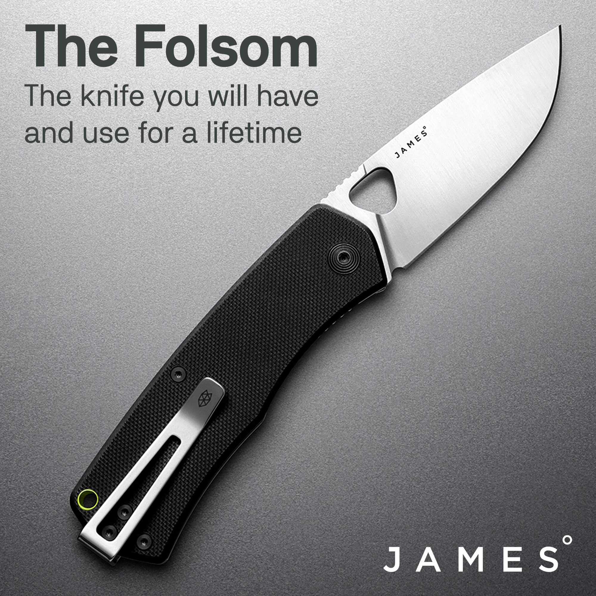 JAMES° The Folsom Folding Pocket Knife Built for EDC, Black 2.75" Stainless Steel Blade, Liner-Lock, and Ambidextrous Design, OD Green Grip