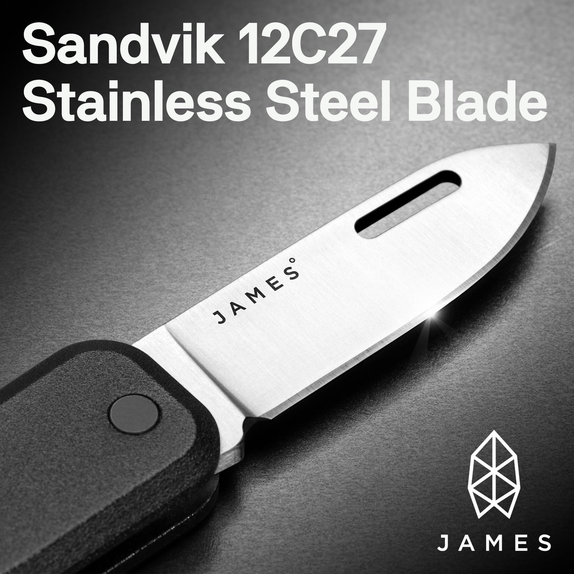 JAMES° The Elko Folding Utility Knife minimal EDC Featuring a Compact 1.7" Black Stainless Steel Blade, Pry Bar and Flat-Head Screwdriver, Black Grip