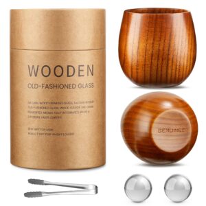 bourbon gifts for men, wooden old fashioned drinking glass for whiskey lovers, christmas anniversary birthday gifts for men, dad, or brother, great whiskey gifts for men who have everything(2 packs)