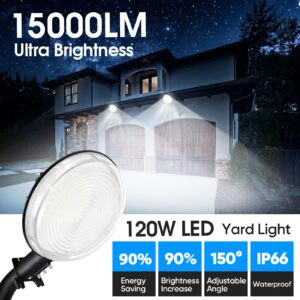 2 Pack 120W 15000LM Led Barn Light Outdoor, Dusk to Dawn LED Outdoor Light, Yard Light with Adjustable Angle, IP66 Waterproof Street Lights 6500K Area Lights for Paths, Security, Farmhouse, Garage