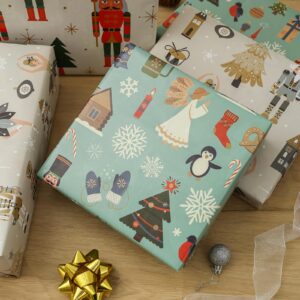 BULKYTREE Christmas Wrapping Paper for Kids Boys Girls Man Women Holiday Party. 6 Large Sheets Gift Wrap 3 Vintage Designs, Nutcracker,Pine and penguins,Snowflake Gifts,26.7 Inch X 37Inch Per Sheet