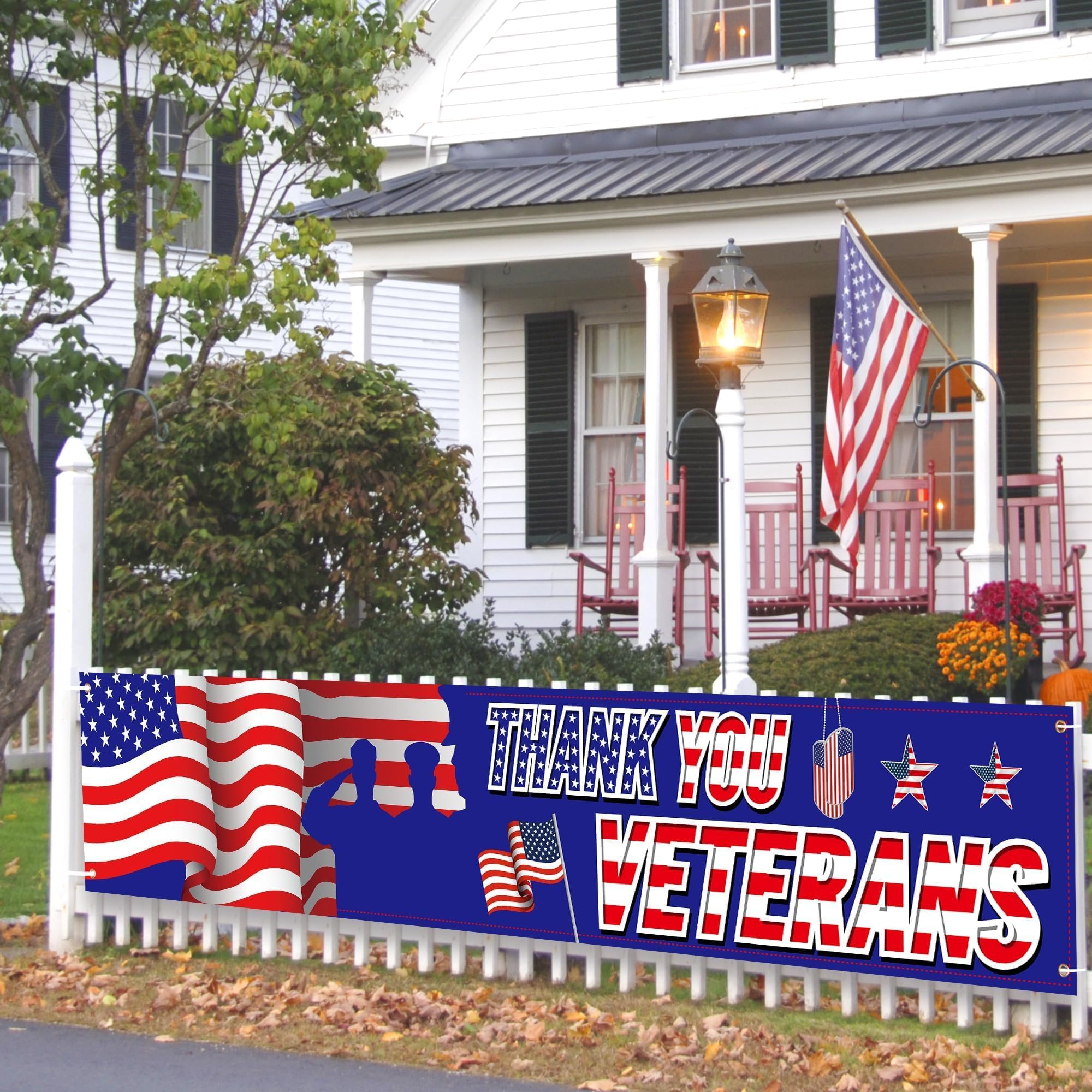 Fovths Thank You Veterans Banner Large 120 x 20 Inches American Patriotic Flag Veterans Day Decoration for Memorial Day Veterans Day Heroes Theme Party Supplies