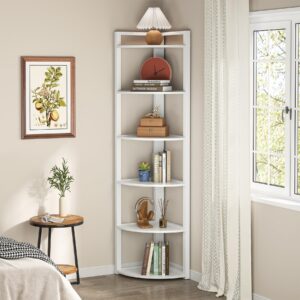 TRIBESIGNS WAY TO ORIGIN Corner Shelf, 70.9 Inch Tall Corner Bookshelf, 6 Tier Ladder Shelf with Metal Frames Multifunctional Modern Bookcase for Living Room, Home Office, Kitchen, Small Space (White)