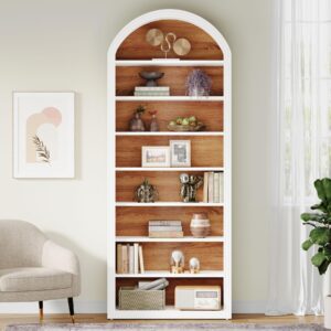 Tribesigns 78.7" Tall Arched Bookshelf, Modern White Arched Bookcase with Storage Shelves, 8-Tier Floor Standing Wood Open Display Shelving Unit for Living Room, Bedroom, Home Office (1)