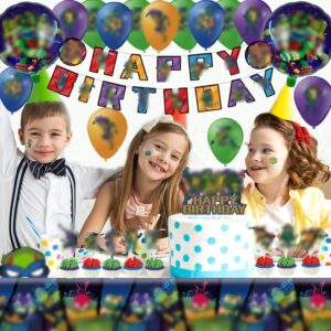 185 PCS Turtle Birthday Party Supplies, Complete Party Decorations Set with Banner, Balloons, Masks, Plates, Napkins, and Tablecloths for Themed Celebrations ﻿