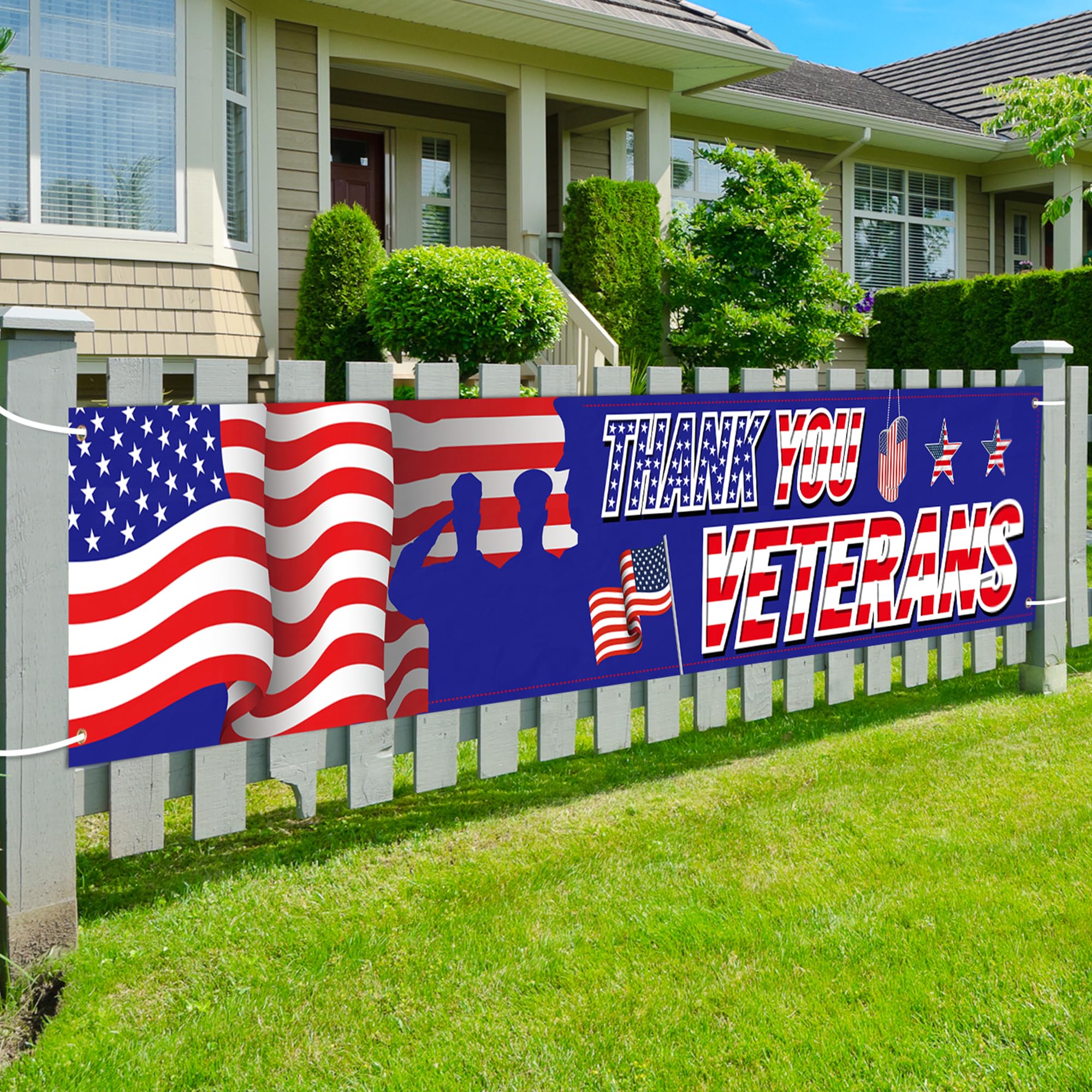 Fovths Thank You Veterans Banner Large 120 x 20 Inches American Patriotic Flag Veterans Day Decoration for Memorial Day Veterans Day Heroes Theme Party Supplies