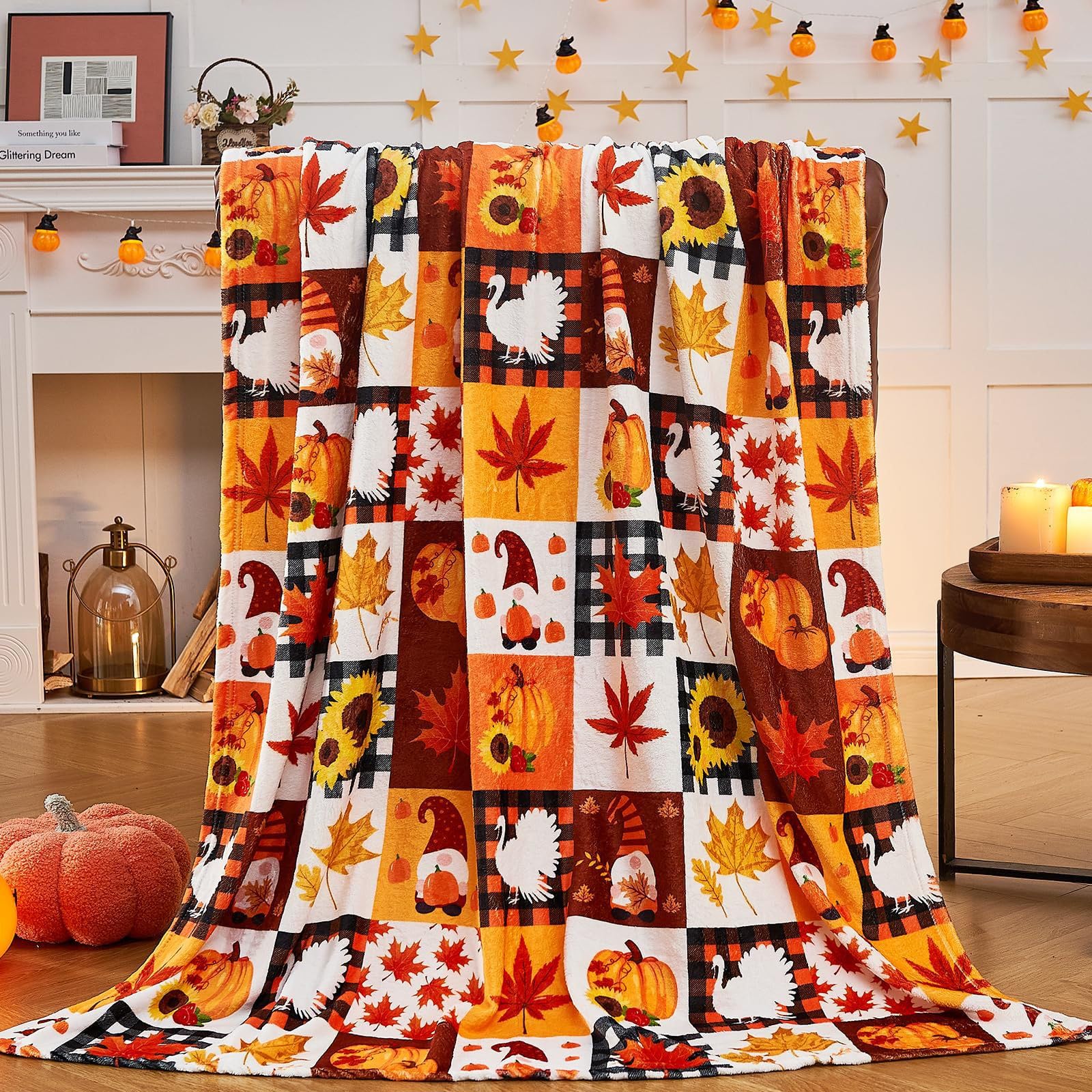 Halloween Blanket, Thanksgiving Pumpkin Blanket, 39 X 29 Inch Super Soft Flannel Pumpkin Sunflower Pattern Printed Halloween Throw Blanket,Fall Bedding, Travel Portable Quilt for Kids, Adults