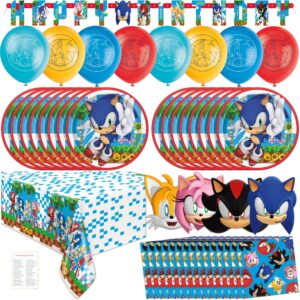 unique sonic birthday party decorations - sonic party decorations - sonic plates and napkins, tablecloth, banner, balloons, checklist - sonic party supplies - sonic birthday for 16